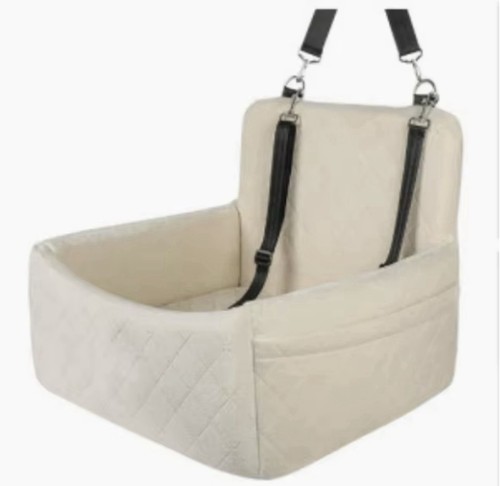 Cream quilted dog car booster - quilted,